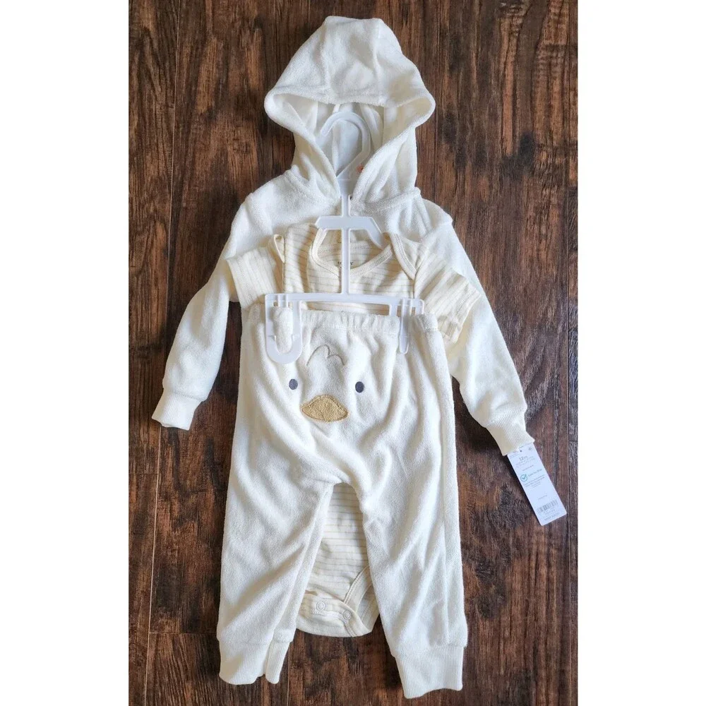 CARTERS Baby 3-Piece Duck Little Cardigan Set - Ivory, Hoodie Bodysuit Pants 12M